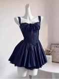 Vintage Spaghetti Strap Pleated A-Line Lace Short Party Dress Cocktail Dress Homecoming Dress HZ1024