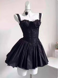 Vintage Spaghetti Strap Pleated A-Line Lace Short Party Dress Cocktail Dress Homecoming Dress HZ1024