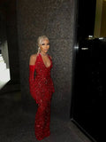 Enchanting Glittering Sequin Beaded Mermaid Halter-neck Prom Dress Party Dress Evening Dress HZ1024