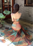 New Fashion Elegant Colorful Design Mermaid Spaghetti Strap Dress HZ1024