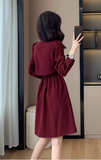 Simple Fashion Red Belt Elegant Design Women Long-sleeved Dress HZ1024