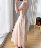 Vintage Simple Pink Plaid Elegant Design Short Sleeves Women Dress HZ1024