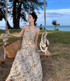 Vintage Fashion Women Floral Design A-Line Beach Holiday Spaghetti Strap Dress HZ1024