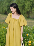 Simple Puffy Short Sleeves Green A-Line Square Neckline Women Dress HZ1024