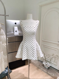 Simple Wave Point Design A-line Casual Square Collar Sleeveless Spaghetti Strap Dress HZ1024
