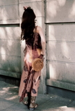 Vintage Irregular Ruffled Hem Fashion Splicing Design A-line Long Spaghetti Strap Dress HZ1024