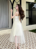 Simple Fashion Mesh Dress Design A-line Long High-waisted Spaghetti Strap Dress HZ1024