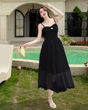 Simple Fashion Mesh Dress Design A-line Long High-waisted Spaghetti Strap Dress HZ1024