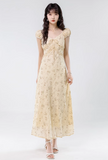 Simple Fashion Floral Design Sweet A-line V-neck Short-sleeved Dress HZ1024