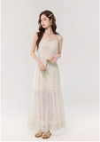 Vintage Fashion Apricot Mesh Design A-line Beach Holiday Spaghetti Strap Dress HZ1024