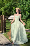 Vintage Fashion Green Irregular Ruffled Hem Design Elegant A-line Spaghetti Strap Dress HZ1024