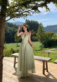 Vintage Fashion Green Irregular Ruffled Hem Design Elegant A-line Spaghetti Strap Dress HZ1024