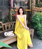 New Fashion Yellow Loose-fitting Design A-line Spaghetti Strap Dress HZ1024