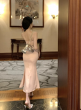 Vintage Pink Mermaid Sequined Design Spaghetti Strap Dress HZ1024