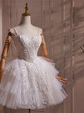 Elegant White Beaded Design Party Dress A-line Spaghetti Strap Short Homecoming Dress HZ1024