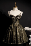 Charming Black Sequined Beaded Design Elegant Mesh Spaghetti Strap Homecoming Dress HZ1024