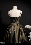 Charming Black Sequined Beaded Design Elegant Mesh Spaghetti Strap Homecoming Dress HZ1024