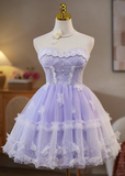 Vintage Violet Lace Design Elegant Mesh Sleeveless Strapless Homecoming Dress HZ1024