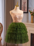 Vintage Sequined Beaded Design Elegant Mesh Sleeveless Strapless Homecoming Dress HZ1024