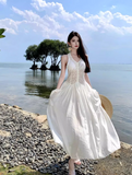 Simple Fashion White Sleeveless See-through Design Elegant A-line Vest Dress HZ1024
