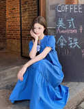 Simple Fashion Navy Blue Loose-fitting Design A-line Short-sleeved Dress HZ1024