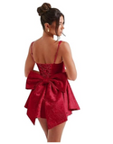 Vintage A-Line Bowknot Homecoming Dress Satin Party Dress Short Cocktail Dress HZ1024