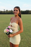 Vintage Beige Sweetheart Strapless Sheath Bodycon Homecoming Dress Party Dress Short Cocktail Dress HZ1024