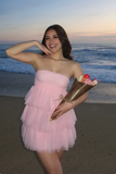 Vintage Tiered Strapless Homecoming Dress Party Dress Short Cocktail Dress HZ1024
