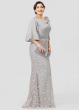 Elegant Lace Half Sleeve Cowl Neck Mother of Bride Dress Sheath Evening Gown Long Formal Dress HZ1024