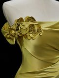 Elegant Satin Mermaid Evening Gown Strapless 3D Flowers Party Dress Long Formal Dress HZ1024