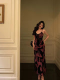 Vintage Spaghetti Strap V-neck Floral Butterfly Design Elegant Sheath Chiffon Evening Dress Prom Dress HZ1024