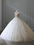 Vintage Sparkling Beaded Ball Gown Design A-Line Long-sleeved Princess Wedding Dress HZ1024