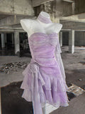 Retro Light Purple A-line Spaghetti Strap Short Lilac Homecoming Dress 17th Birthday Dress HZ1024