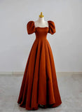 A-line Satin Short Prom Dress Party Dress, Satin Short Sleeves Evening Dress HZ1024