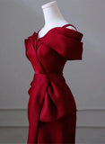 Wine Red Satin Off Shoulder Long Evening Dress, Wine Red Formal Dress Prom Dress HZ1024