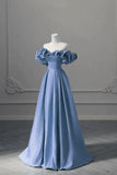 Off Shoulder Satin A-line Long Party Dress, Simple Pretty Floor Length Prom Dress HZ1024