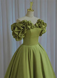 Light Green Satin Long Off Shoulder Lace-Up Party Dress, Green Prom Dress HZ1024