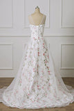 White Tulle Sweetheart Straps Floral Long Party Dress, White Evening Dress Prom Dress HZ1024