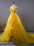 Light Yellow Layers Tulle Long Party Dress, High Low Yellow Formal Evening Dress HZ1024