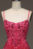 Spaghetti Straps A Line Red Prom Dress with Appliques HZ1024