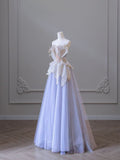 Lilac Purple 3D 3D Flower A-line Strapless Elegant Evening Gowns HZ1024