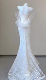 Ivory Mermaid Strapless Strapless Lace Long Prom Dresses HZ1024