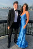 Blue Mermaid Backless Ball Gown Elegant Evening Dress HZ1024