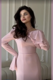 Pink Mermaid Long Sleeve Ruffle Maxi Ball Gown HZ1024