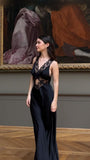 Sexy Black Lace Sleeveless Hollow Out Evening Gown Ball Gown HZ1024