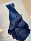 Blue A-Line Strapless Lace Applique Ball Gown HZ1024