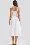 Simple white A-line off-shoulder tie tea dress HZ1024