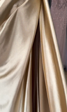 Elegant Gold Mermaid Spaghetti Straps Shiny Beaded High Slit Satin Formal Prom Dress Evening Gown HZ1024