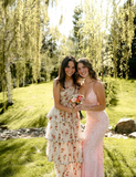 Elegant Pink Mermaid Spaghetti Strap V Neck Ball Gown Evening Dress HZ1024