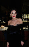 Elegant Black Mermaid Off Shoulder Long Sleeve Velvet Formal Prom Dress Evening Gown HZ1024